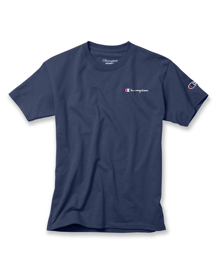 Champion Boys T-Shirt NZ - Cotton Script Logo Navy ( 6315-AYDCJ )